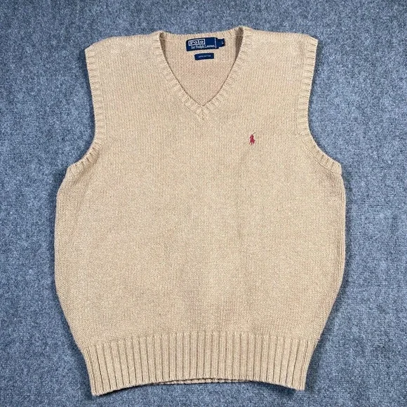 Polo Ralph Lauren Vest Men's Large Brown Red Pony Cotton Sweater - Picture 1 of 6